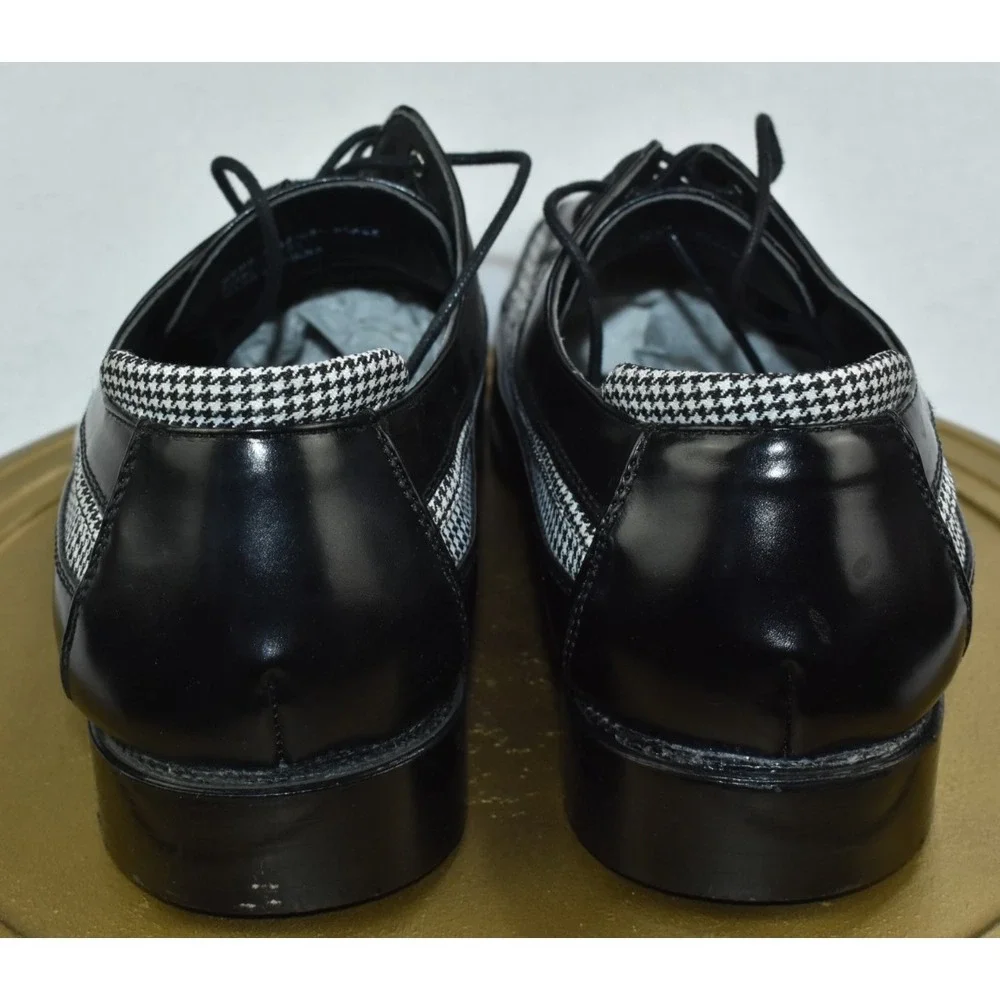 Bolano Men Dress Shoes Size 11 Black and White Oxford Houndstooth Print